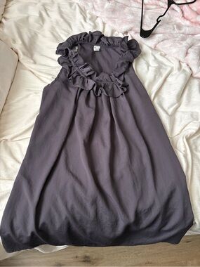 hello miss Ruffled V-Neck Sleeveless Dress - Charcoal Gray